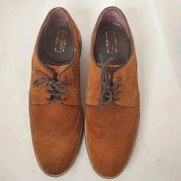 Ted Baker Brown Perforated Leather Wingtip Lace Up Shoes 10 - Picture 3 of 10
